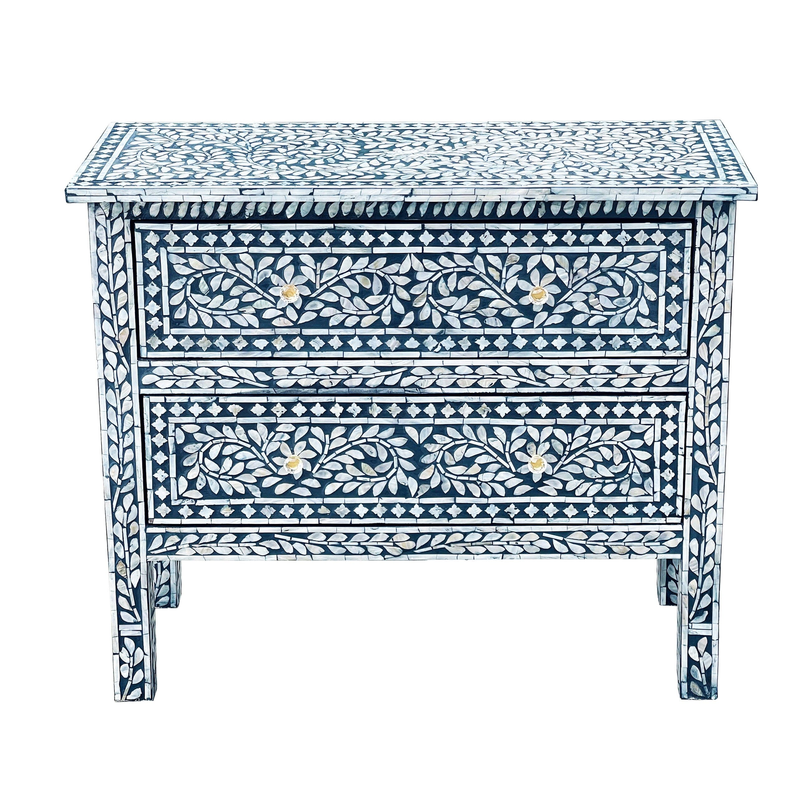 MOTHER OF PEARL HAND MADE SWIRL CHEST DRAWS BLUE HUE