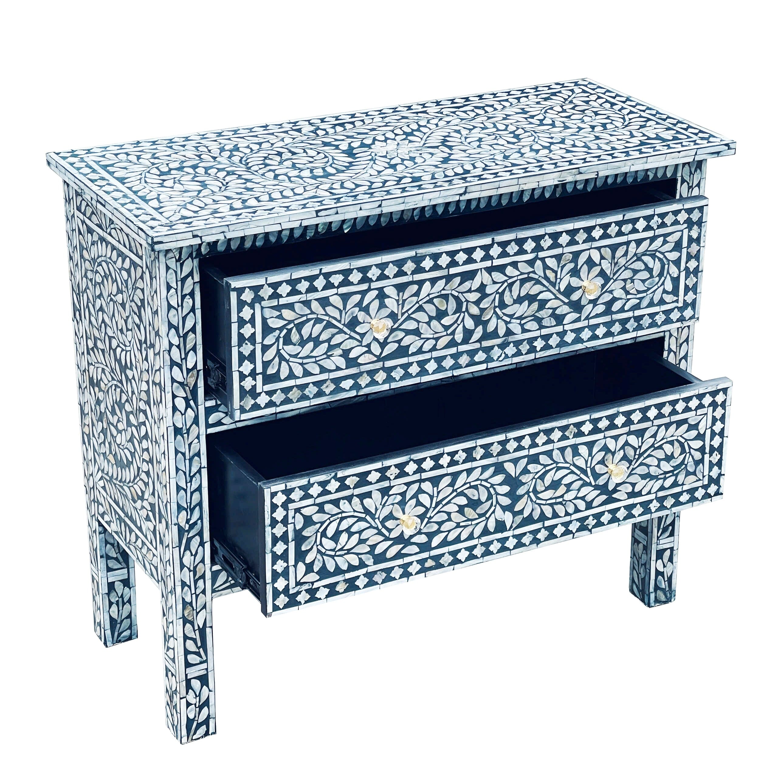 MOTHER OF PEARL HAND MADE SWIRL CHEST DRAWS BLUE HUE