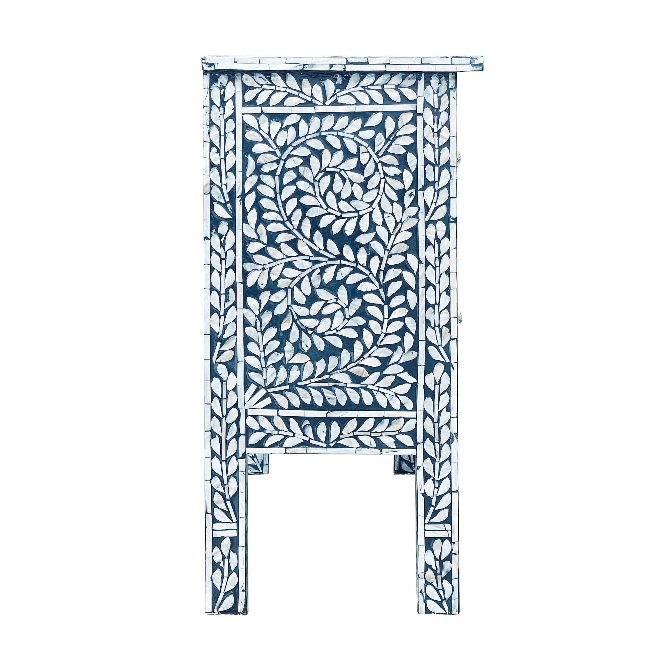 MOTHER OF PEARL HAND MADE SWIRL CHEST DRAWS BLUE HUE