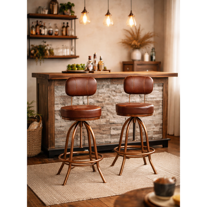 INDUSTRIAL WIND UP BAR CHAIR WITH LEATHER