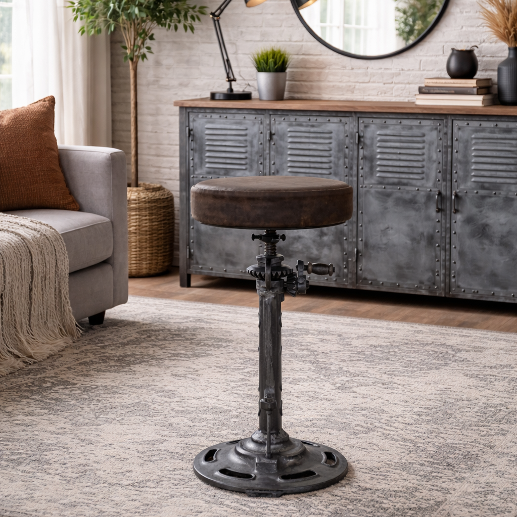 VINTAGE LEATHER WINDUP STOOL