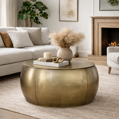 BRASS LOOK HAMMERED COFFEE TABLE