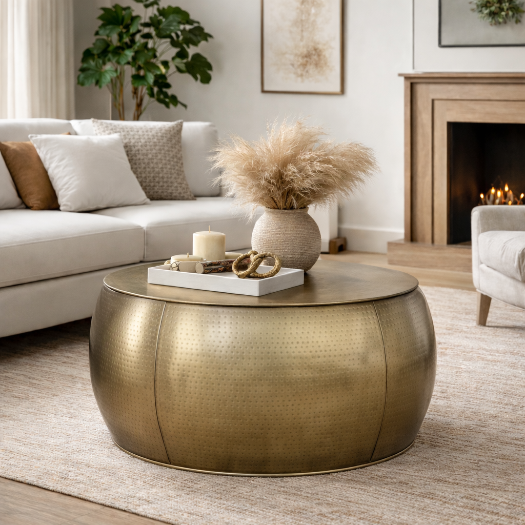 BRASS LOOK HAMMERED COFFEE TABLE
