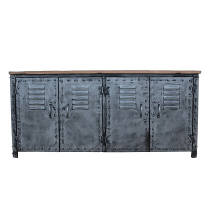 VINTAGE IRON LOCKER SIDEBOARD WITH RECLAIMED RAILWAY SLEEPER WOOD