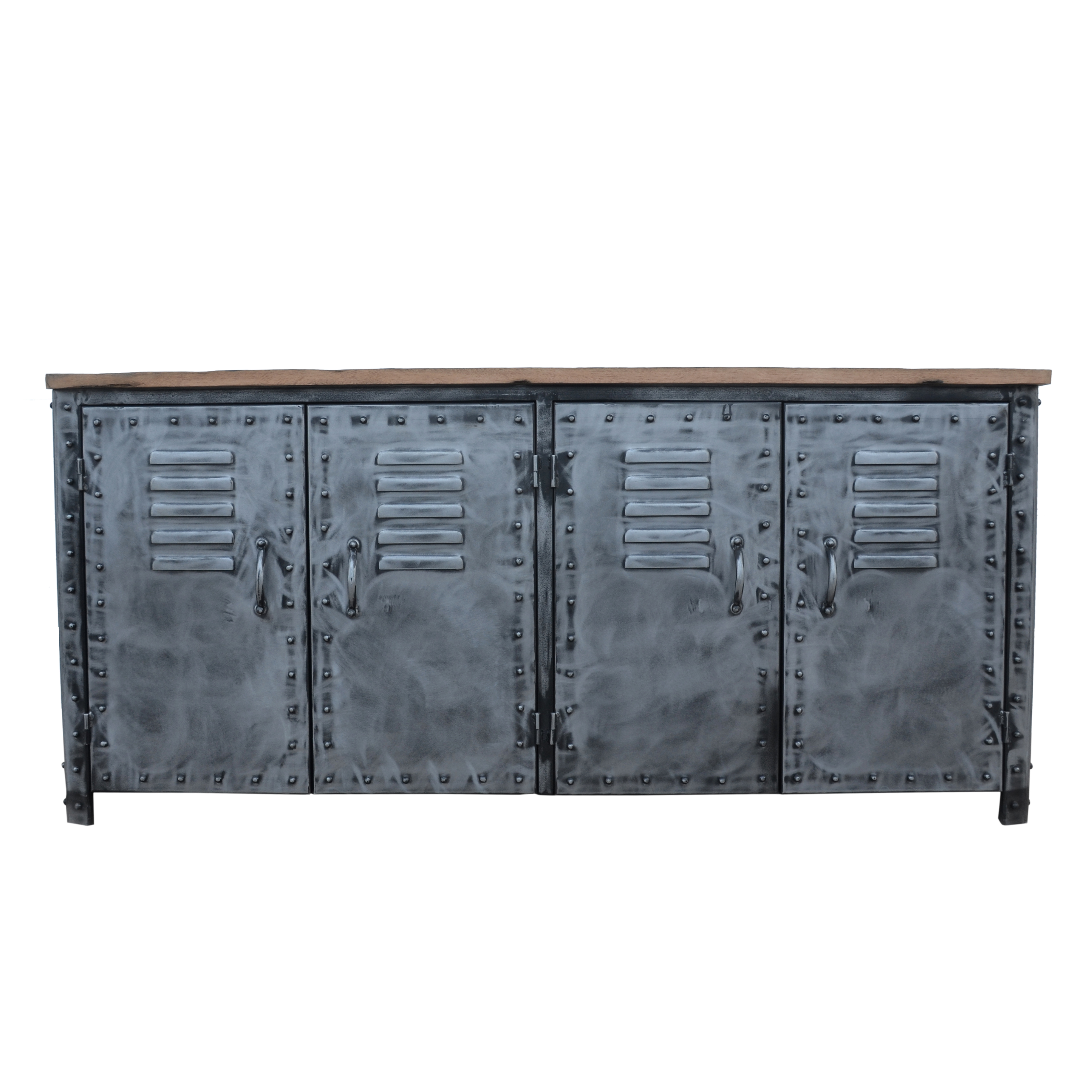 VINTAGE IRON LOCKER SIDEBOARD WITH RECLAIMED RAILWAY SLEEPER WOOD