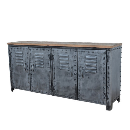 VINTAGE IRON LOCKER SIDEBOARD WITH RECLAIMED RAILWAY SLEEPER WOOD