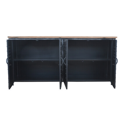 VINTAGE IRON LOCKER SIDEBOARD WITH RECLAIMED RAILWAY SLEEPER WOOD