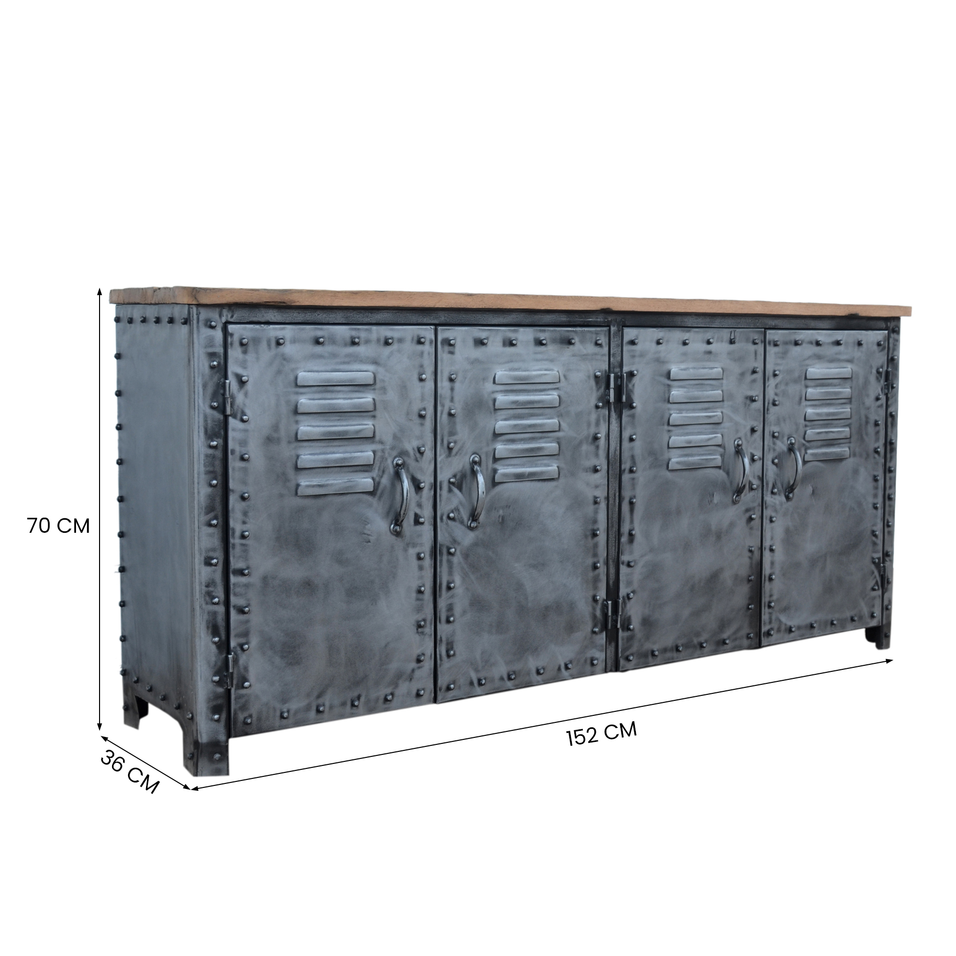 VINTAGE IRON LOCKER SIDEBOARD WITH RECLAIMED RAILWAY SLEEPER WOOD