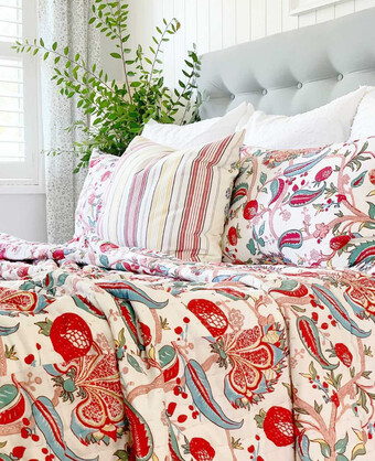 Shakiraazhomewares White Black Floral Chintz Double Sided Quilted Coverlet / Bedspread