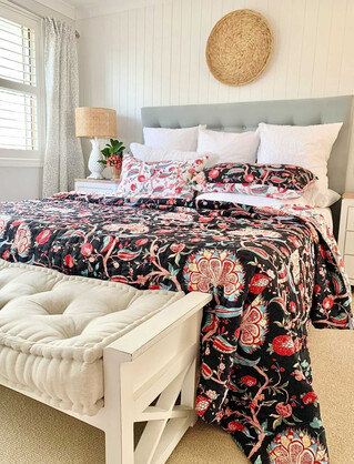 Shakiraazhomewares White Black Floral Chintz Double Sided Quilted Coverlet / Bedspread