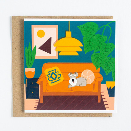 Greeting Card - Schnauzer Dog on Sofa