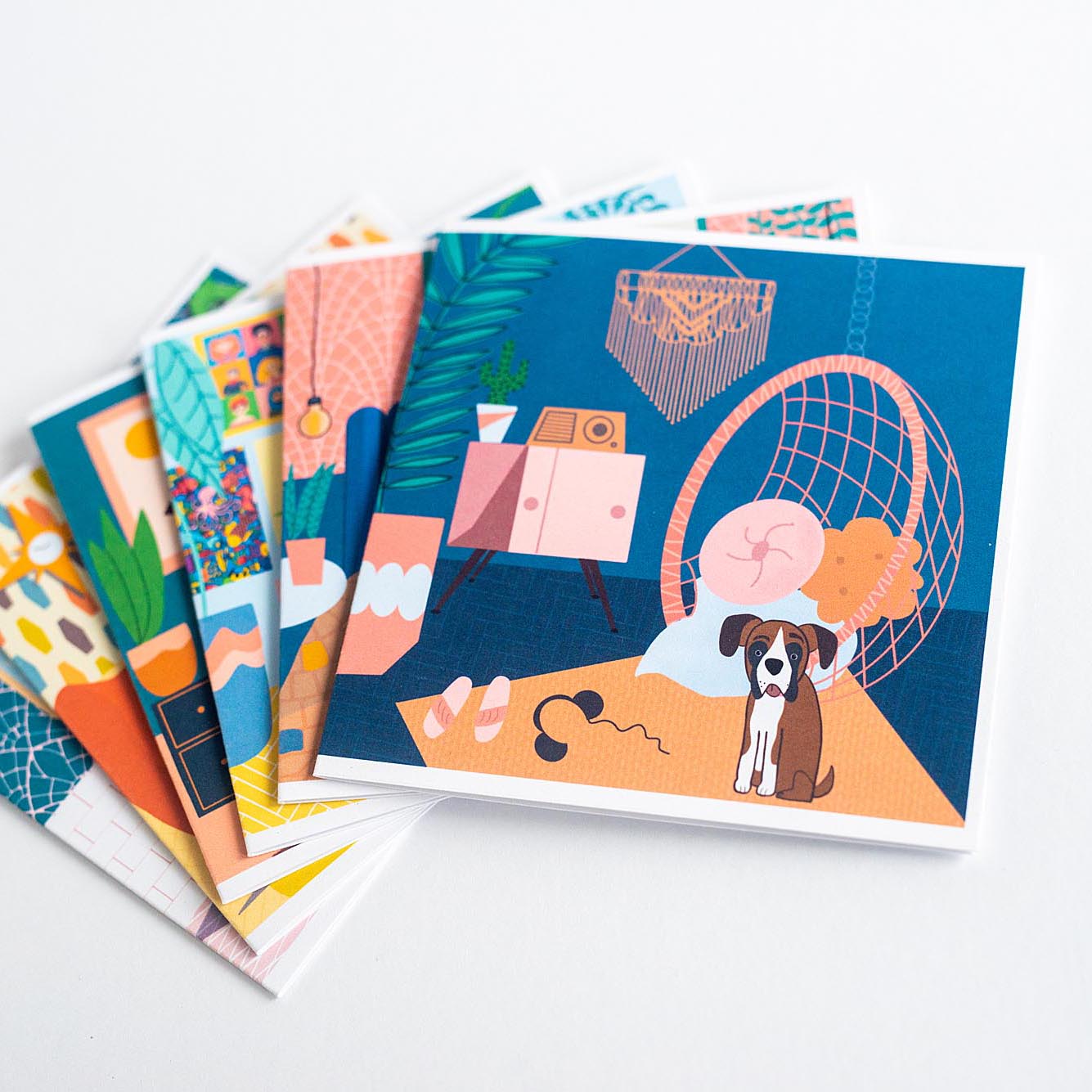 Greeting Card - Living Room with Boxer Dog