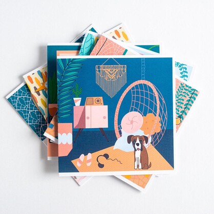 Greeting Card - Living Room with Boxer Dog