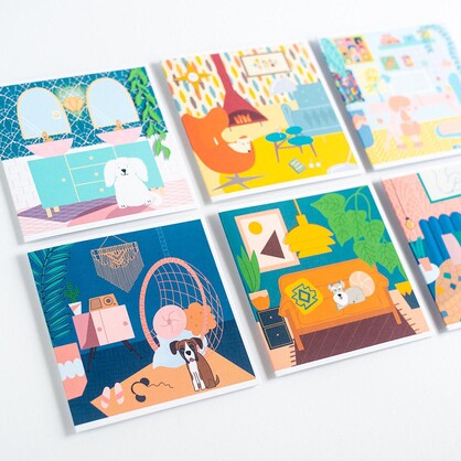Greeting Card - Living Room with Boxer Dog