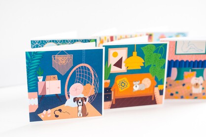 Greeting Card - Living Room with Boxer Dog