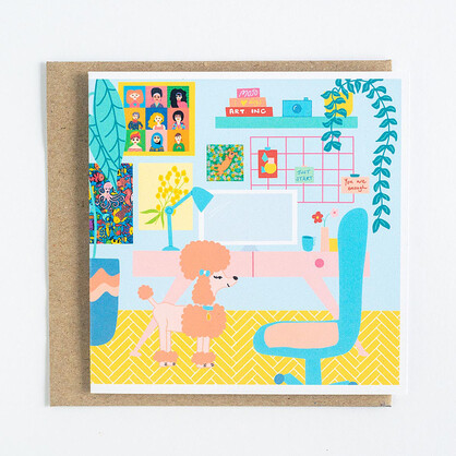Greeting Cards - Home Office with Pink Poodle