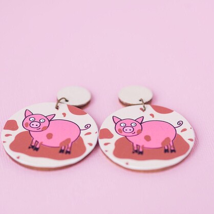 Happy Pig in Mud - Handmade Earrings