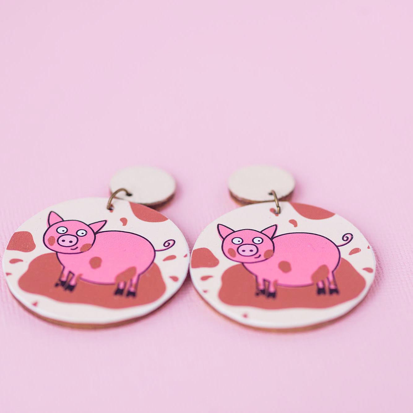 Happy Pig in Mud - Handmade Earrings
