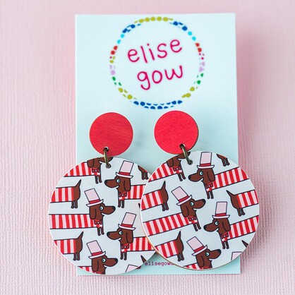 Daschund Sausage Dogs in Jumpers - Pink & Red - Handmade Earrings