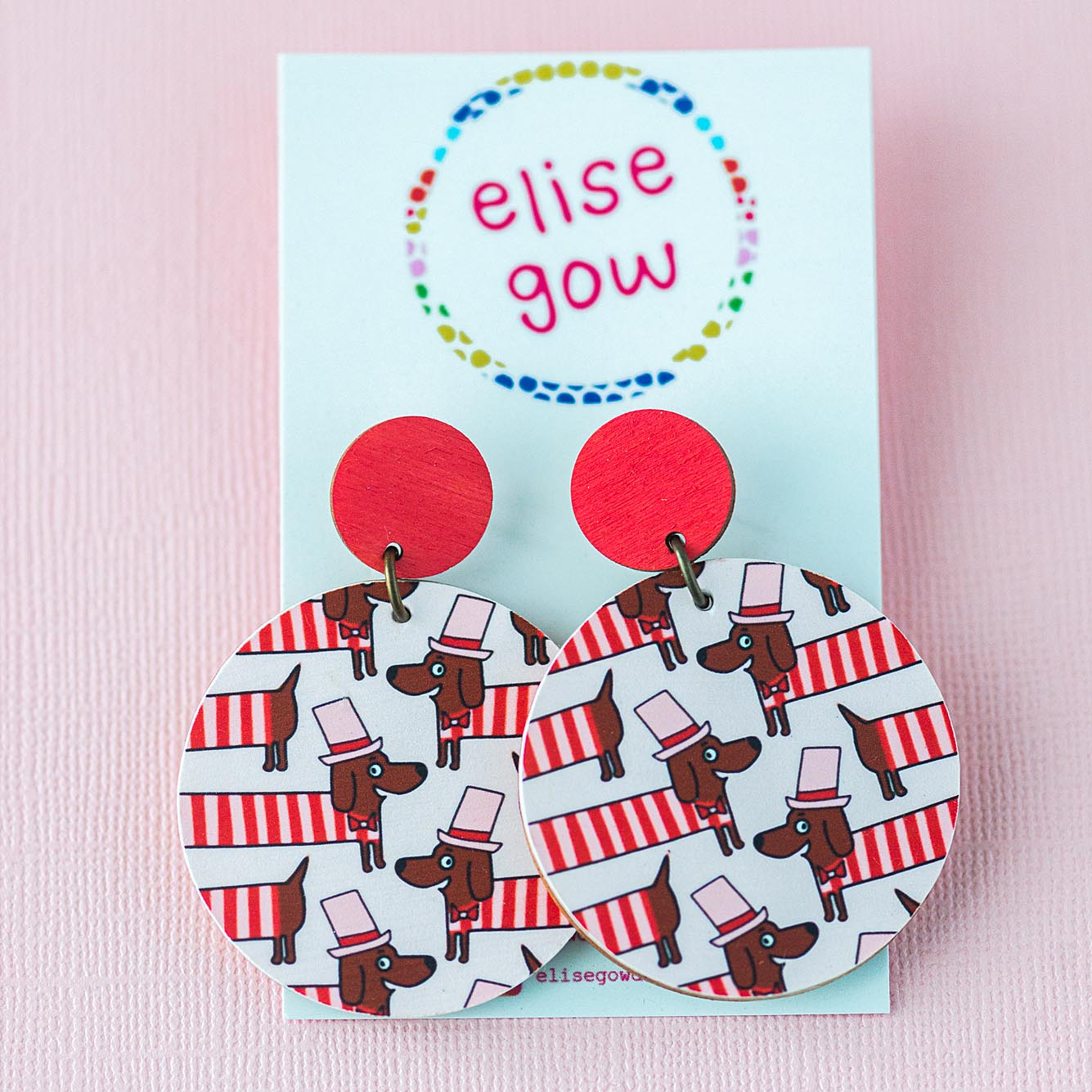 Daschund Sausage Dogs in Jumpers - Pink & Red - Handmade Earrings