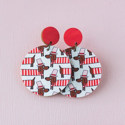 Daschund Sausage Dogs in Jumpers - Pink & Red - Handmade Earrings