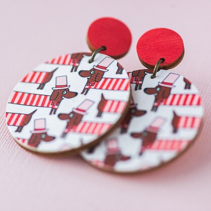 Daschund Sausage Dogs in Jumpers - Pink & Red - Handmade Earrings