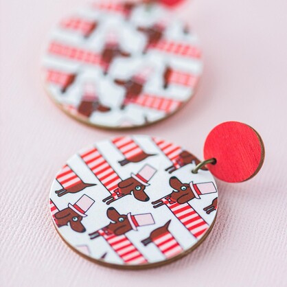 Daschund Sausage Dogs in Jumpers - Pink & Red - Handmade Earrings