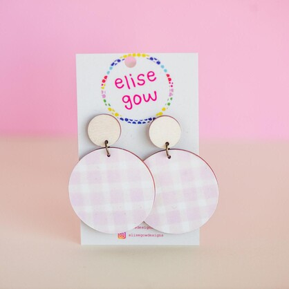 Go Gaga for Gingham - White & Light Pink - Handmade Earrings