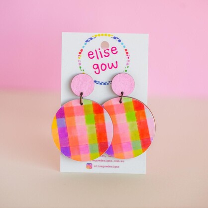 Go Gaga for Gingham - Purple Multi & Light Pink - Handmade Earrings