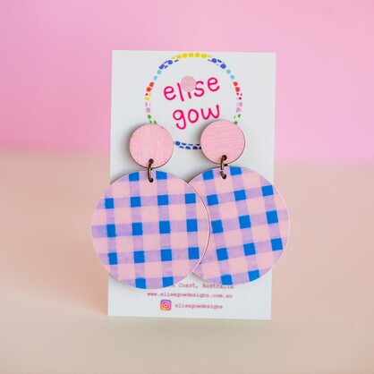 Go Gaga for Gingham - Light Pink & Royal Blue - Handmade Earrings