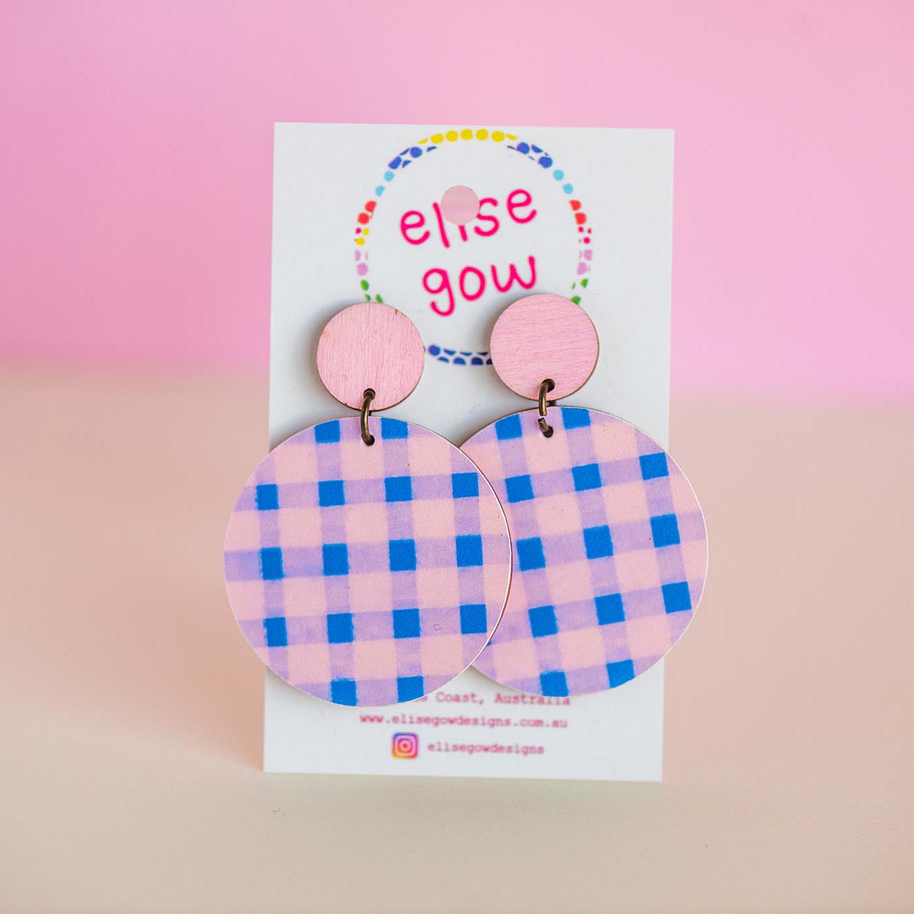 Go Gaga for Gingham - Light Pink & Royal Blue - Handmade Earrings