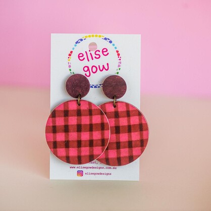 Go Gaga for Gingham - Chocolate & Hot Pink  - Handmade Earrings