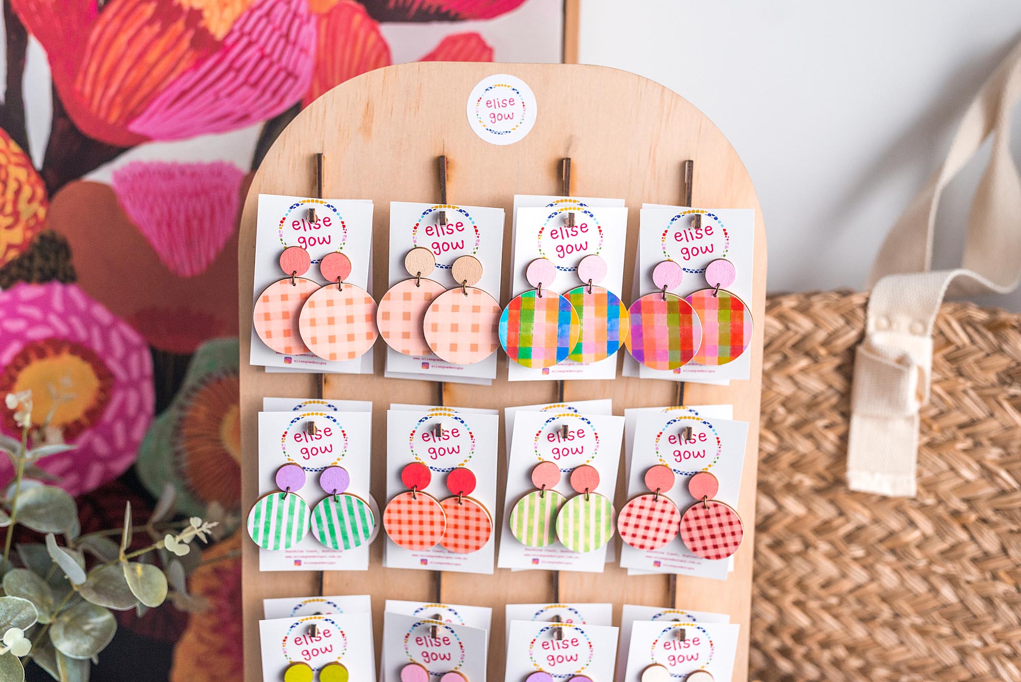 Go Gaga for Gingham - Chocolate & Hot Pink  - Handmade Earrings