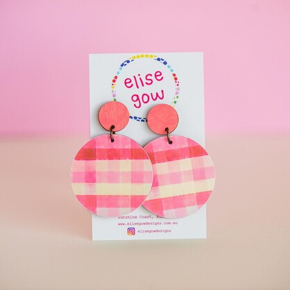 Go Gaga for Gingham - Pink & Cream - Handmade Earrings
