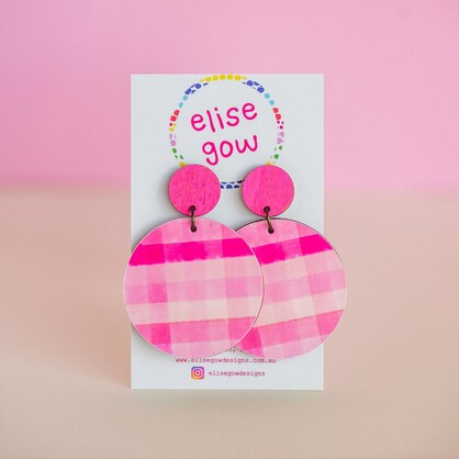 Go Gaga for Gingham - Pink - Handmade Earrings