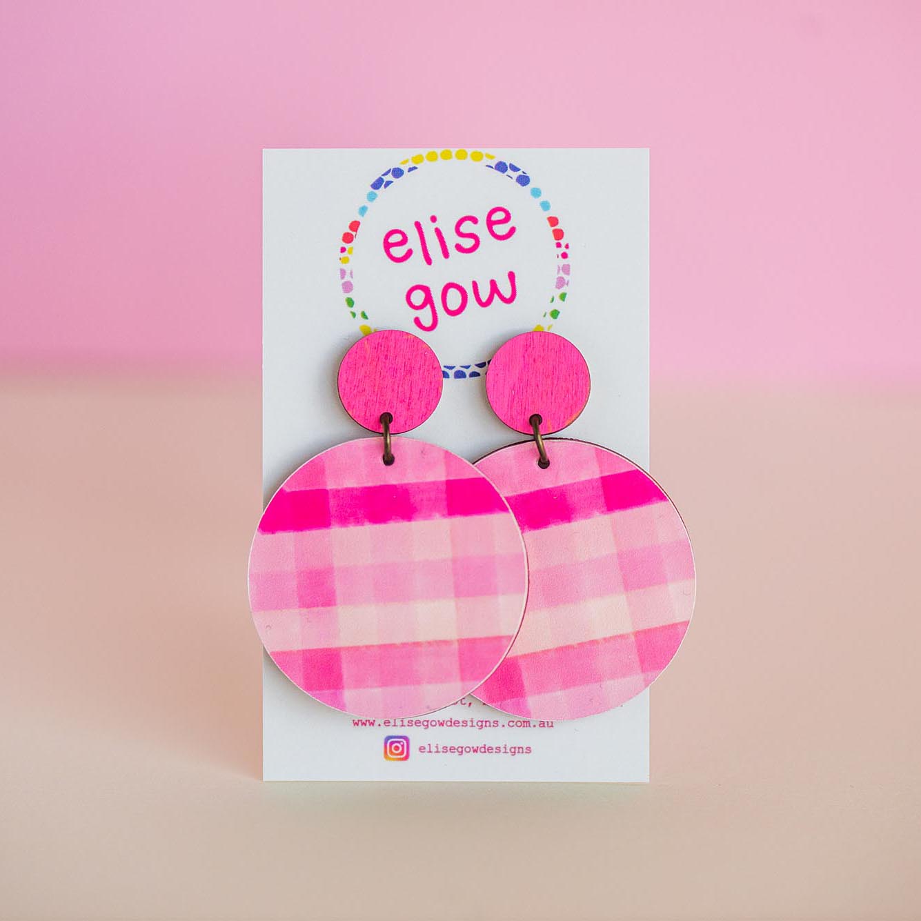 Go Gaga for Gingham - Pink - Handmade Earrings