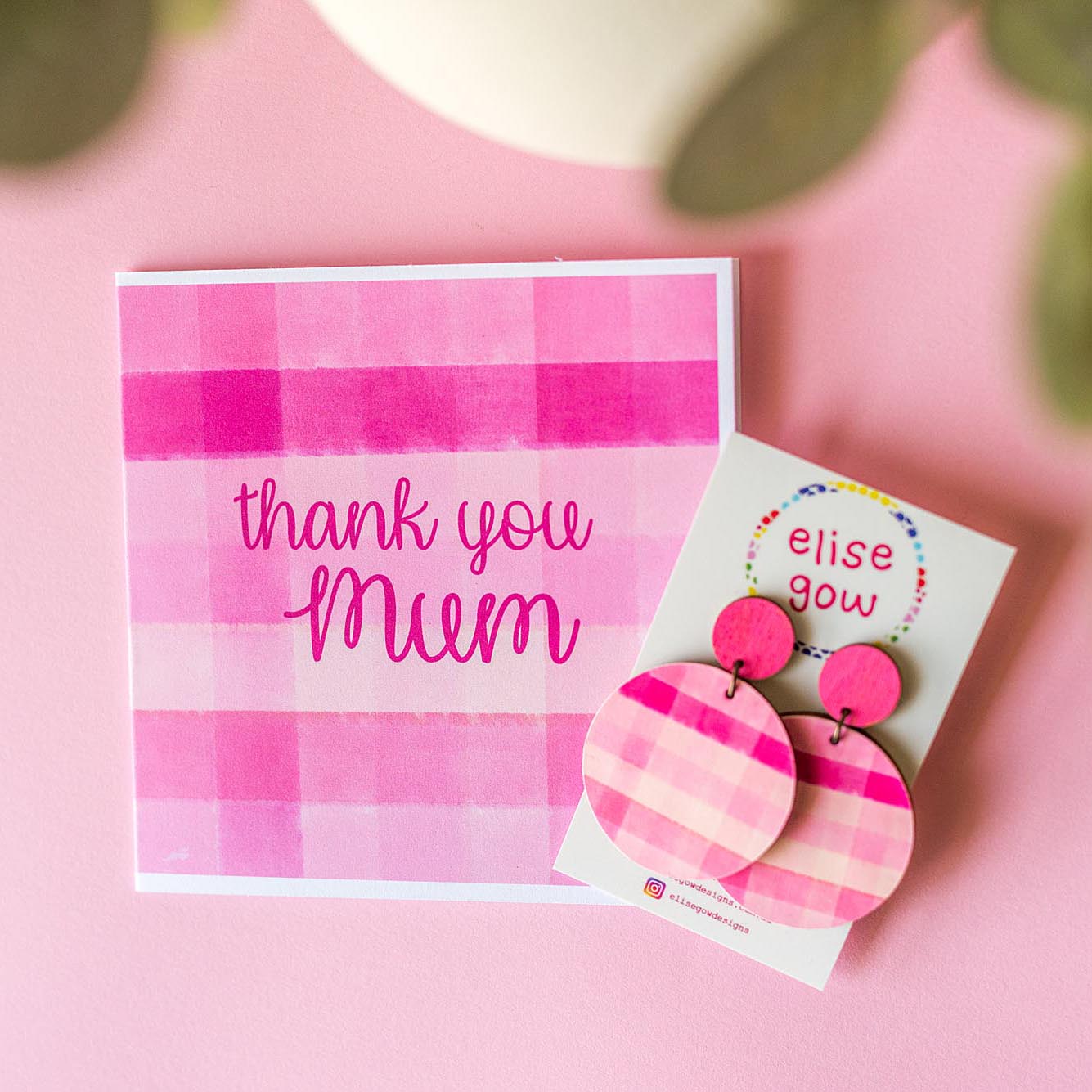 Go Gaga for Gingham - Pink - Handmade Earrings