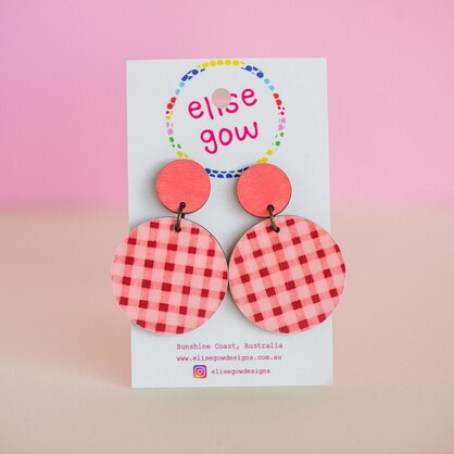 Go Gaga for Gingham - Peach & Plum - Handmade Earrings