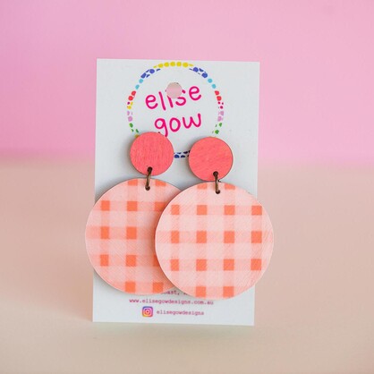 Go Gaga for Gingham - Peach & Light Pink - Handmade Earrings
