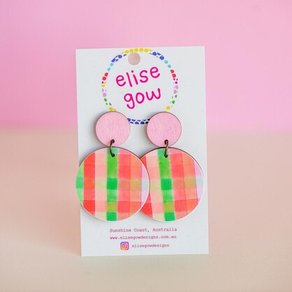 Go Gaga for Gingham - Multi Watermelon Light Pink - Handmade Earrings