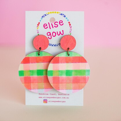 Go Gaga for Gingham - Multi Watermelon - Handmade Earrings