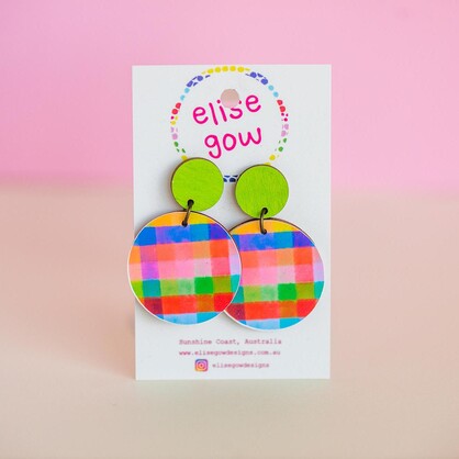 Go Gaga for Gingham - Multi Lime - Handmade Earrings - Multi Lime