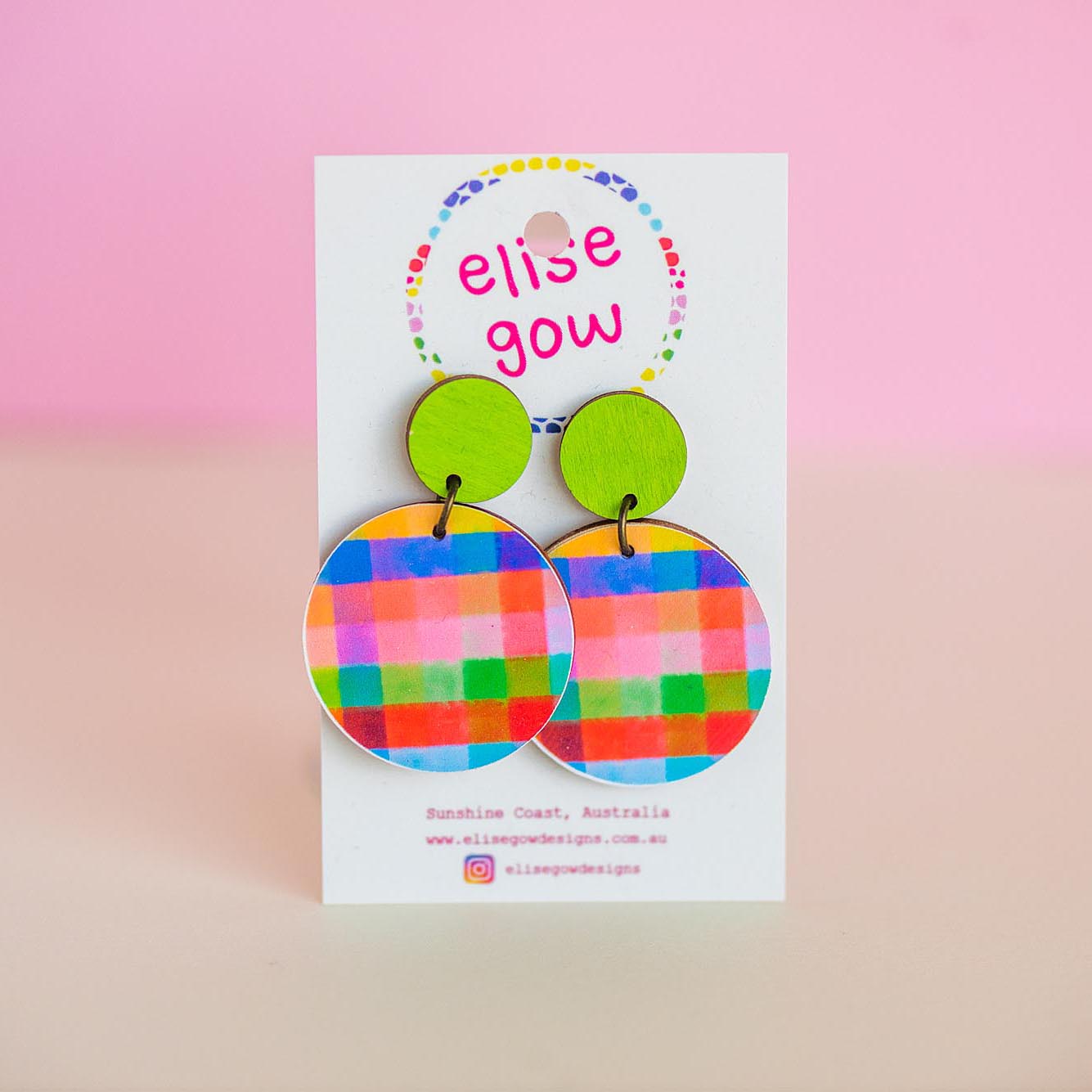 Go Gaga for Gingham - Multi Lime - Handmade Earrings - Multi Lime