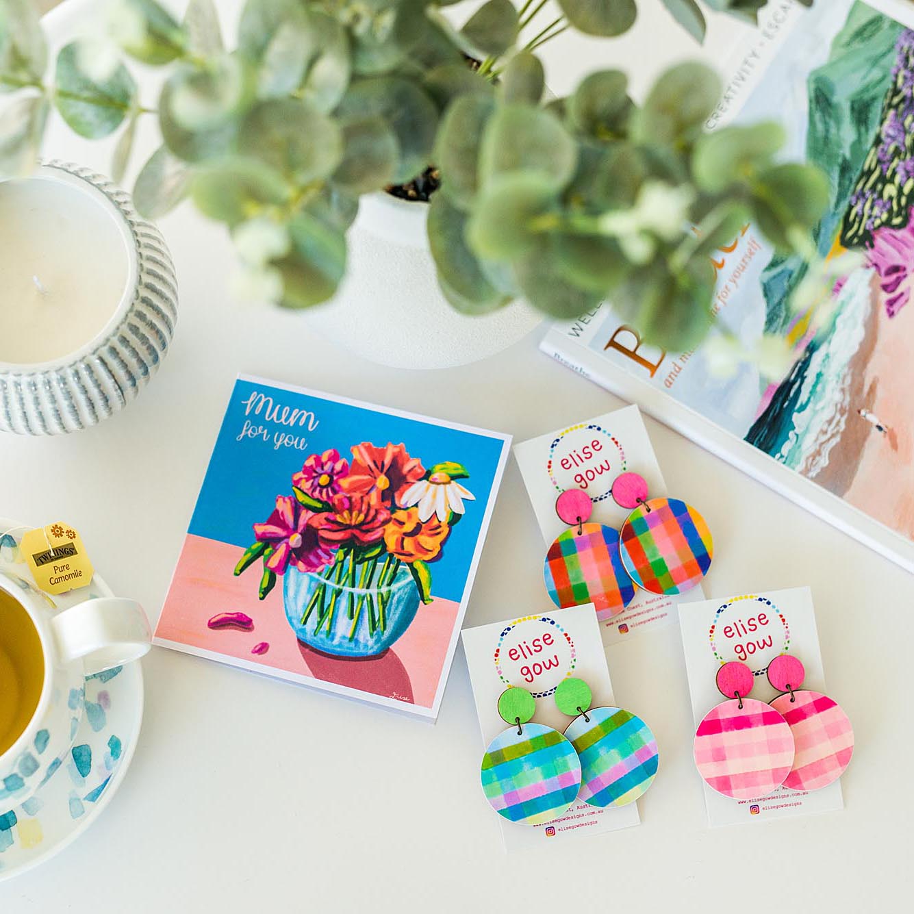 Go Gaga for Gingham - Multi Frozen - Handmade Earrings