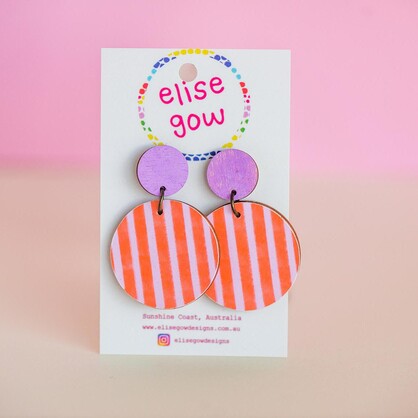 Go Gaga for Gingham - Lilac & Tangerine Stripes - Handmade Earrings