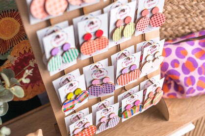 Go Gaga for Gingham - Lilac & Tangerine Stripes - Handmade Earrings