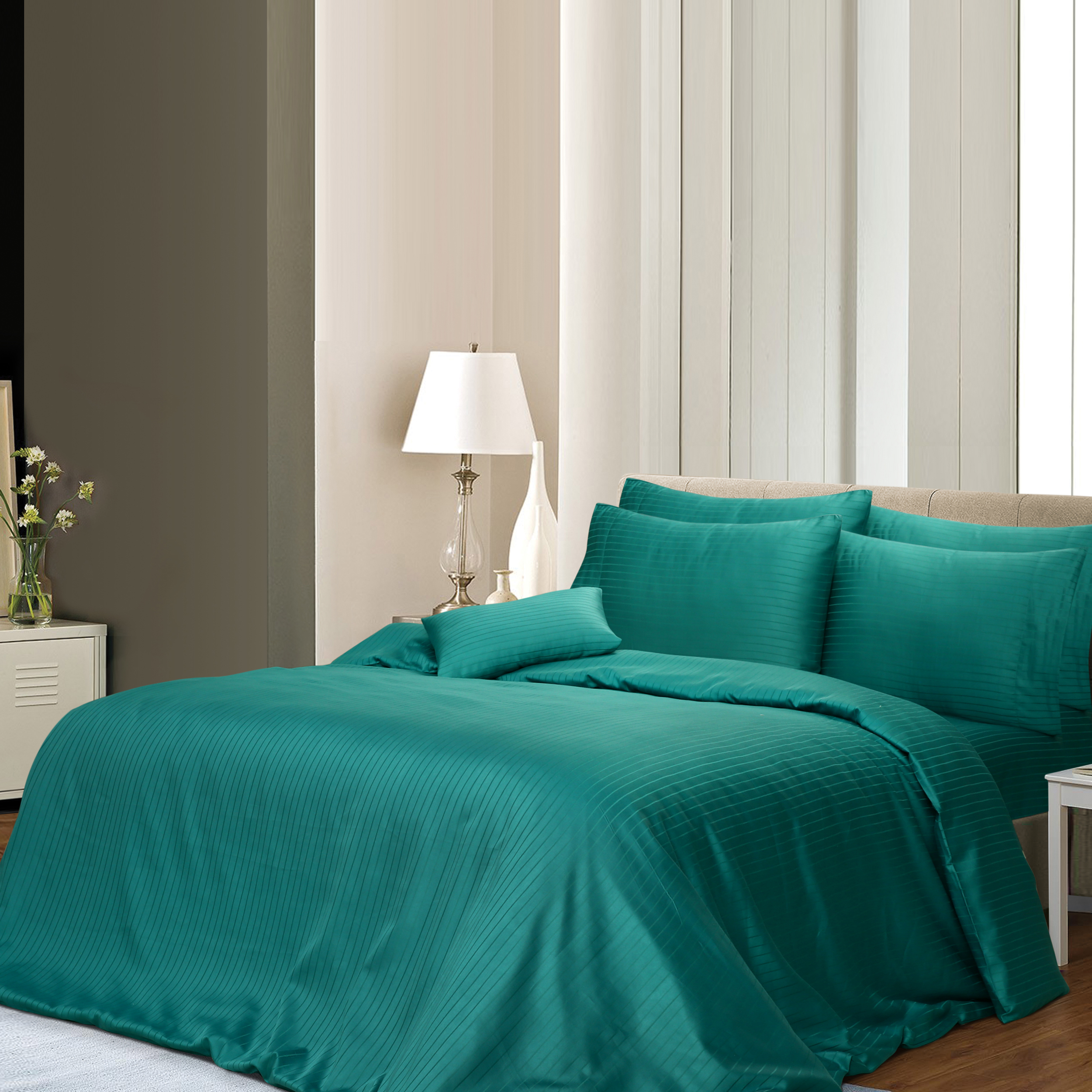 Bedding King 1000TC 6Pcs Cotton Rich Stripe Quilt Cover – Teal