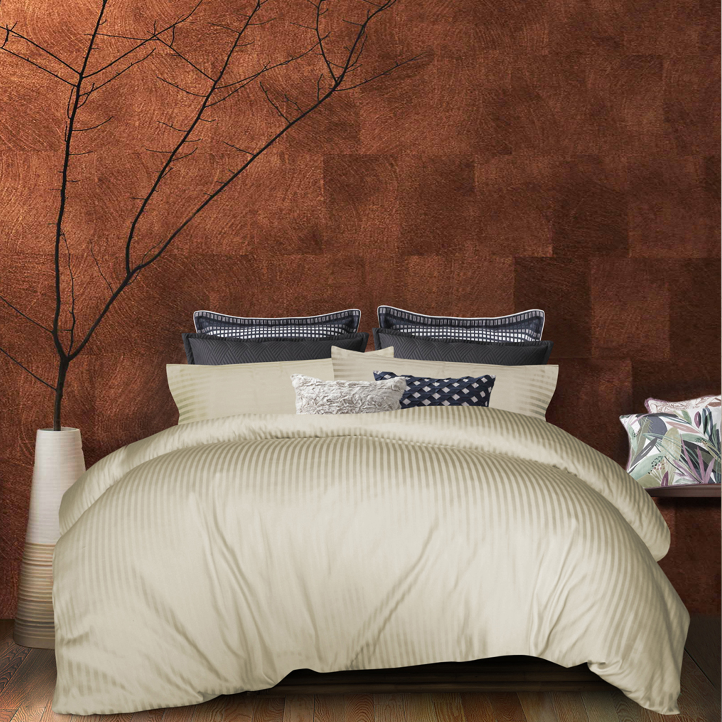 Bedding King 1000TC Cotton Rich 3Pcs Quilt Cover Broad Stripe – Ivory