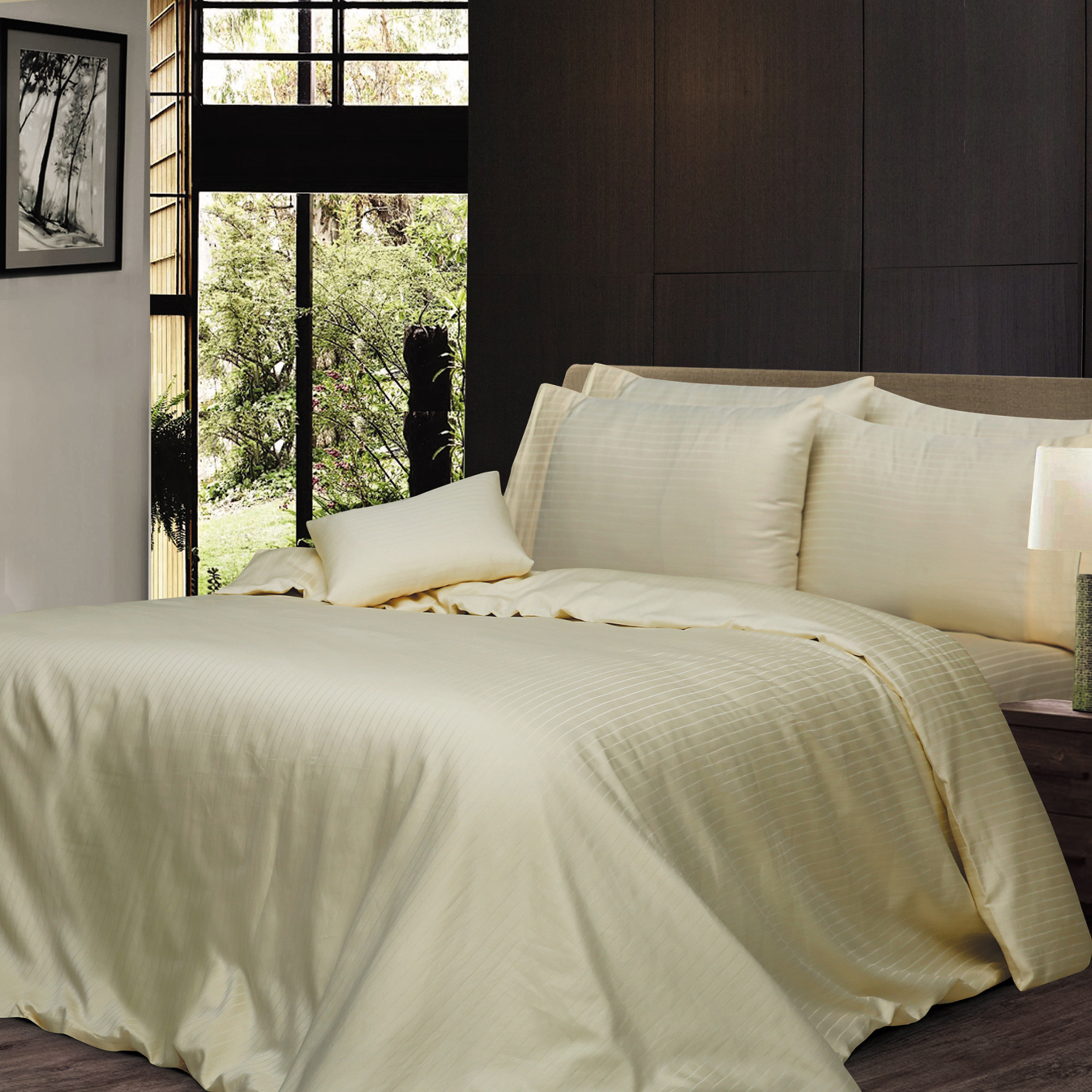 Bedding King 1000TC 6 Pcs Pure Cotton Stripe Quilt Cover Set – Ivory