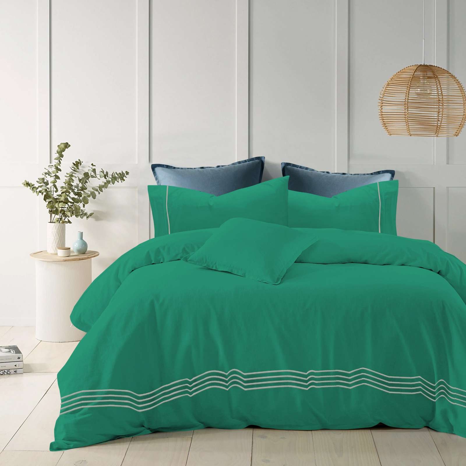 Bedding King 1200TC Pure Cotton 6pcs Embroidered Quilt Cover Set – Teal